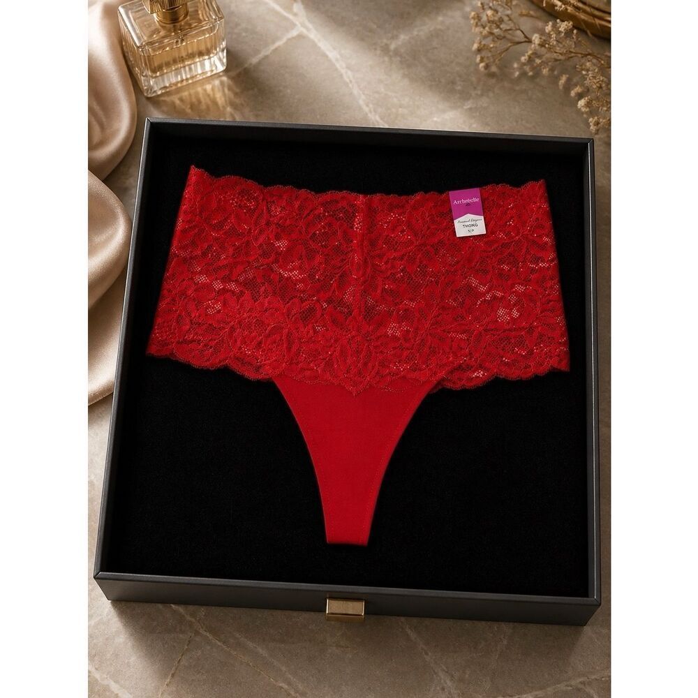 Ambrielle Vibrant Red Lace Thong Panties NEW